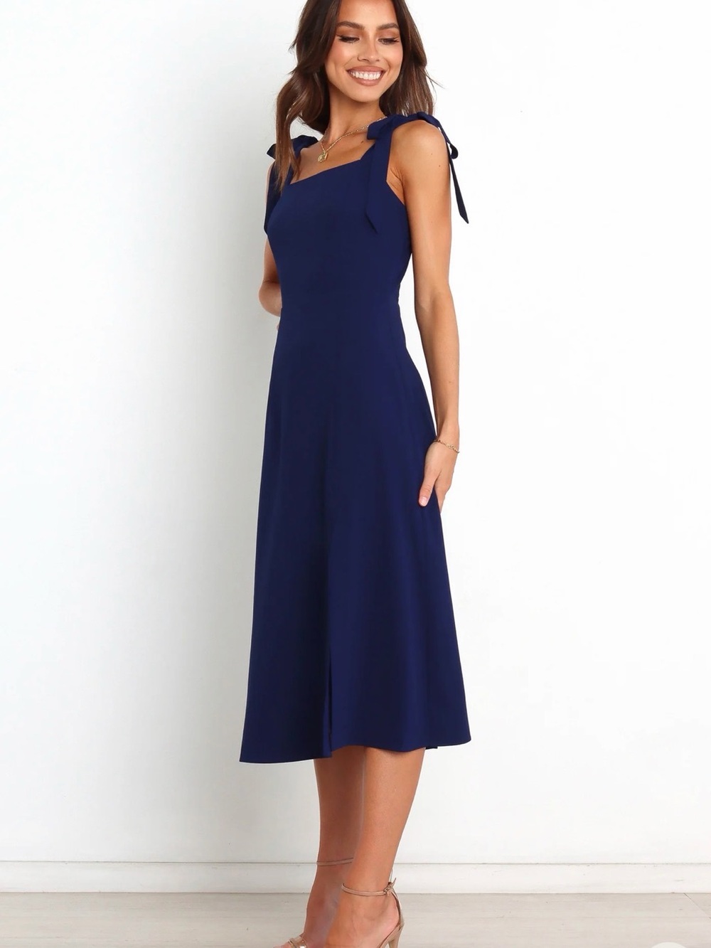 Petal & Pup Navy Tie-Shoulder Laurel Midi Dress